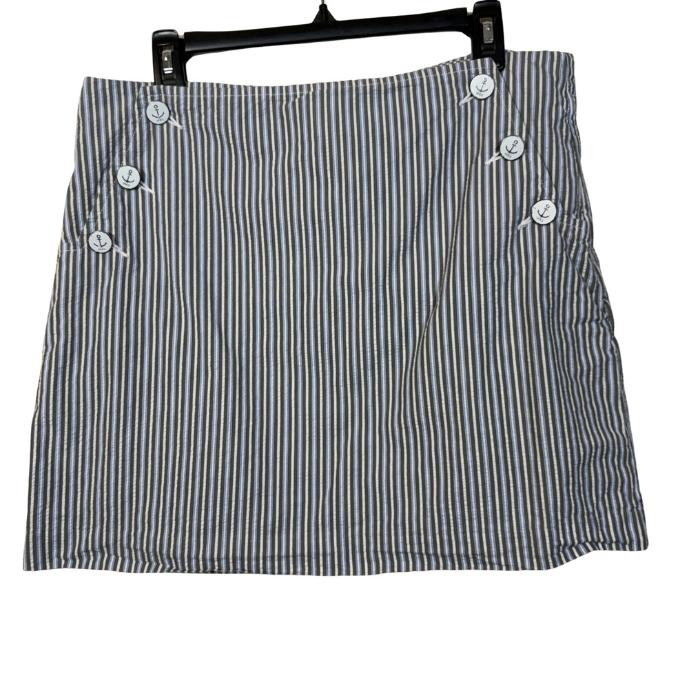 Tommy Hilfiger Button Side Mini Skirt Sailor Blue Stripe Anchors Nautical Preppy